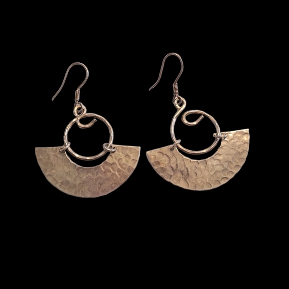 Sterling Silver Hammered Abstract Fish Hook Earrings - Picture 1 of 3
